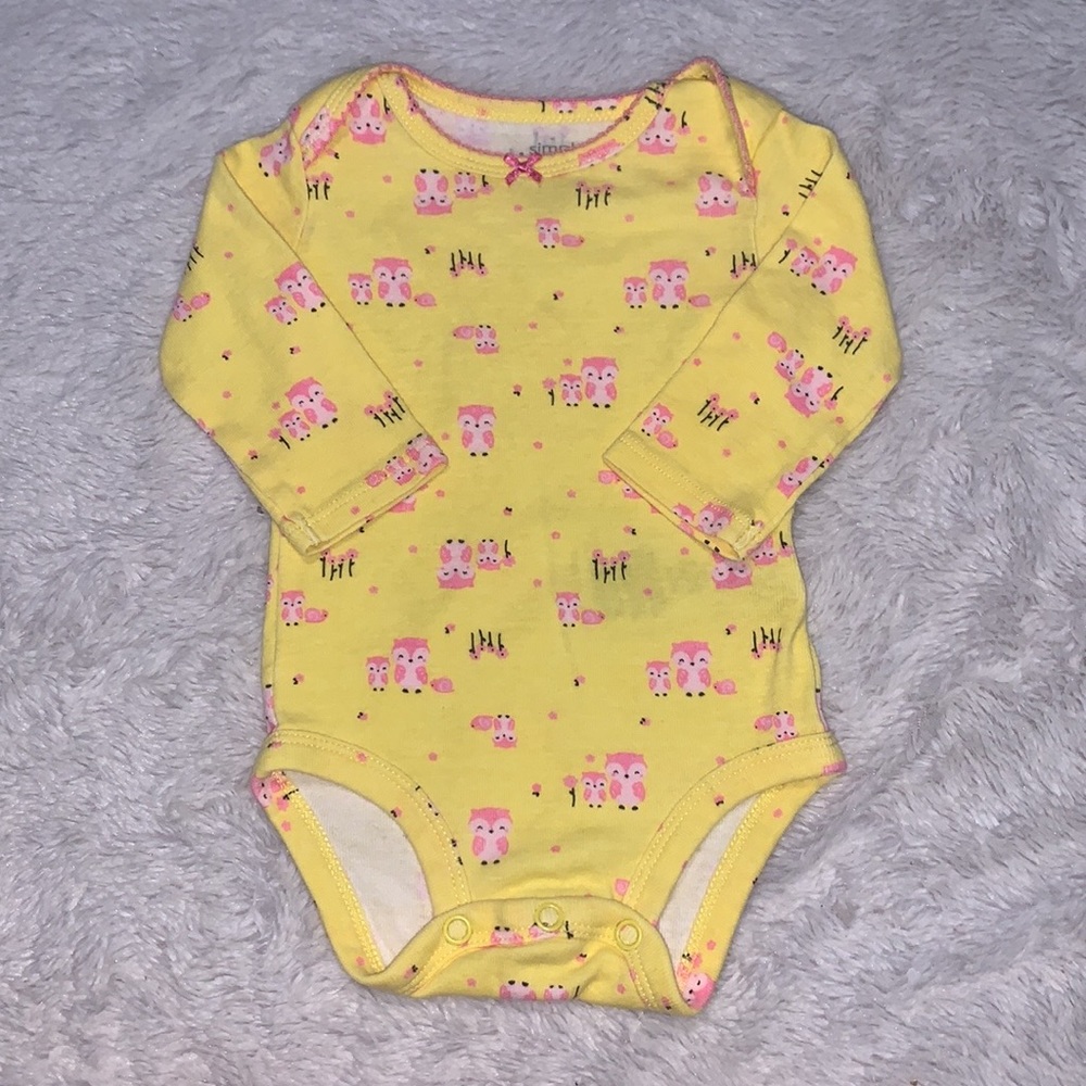 (3 for $10) carters yellow owl print 0-3 month long sleeve bodysuit 🦉